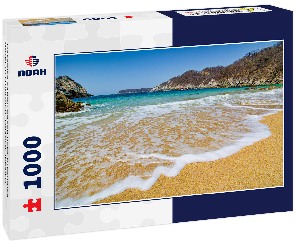 Paradise sandy beach with turquoise water in Huatulco, Oaxaca, Mexico