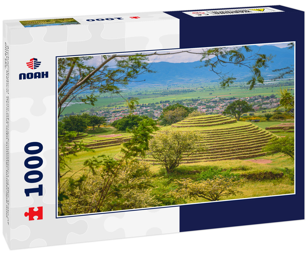 Archaeological zone of Guachimontones in the state of Jalisco, Mexico. Pyramid with summer landscape and blue sky