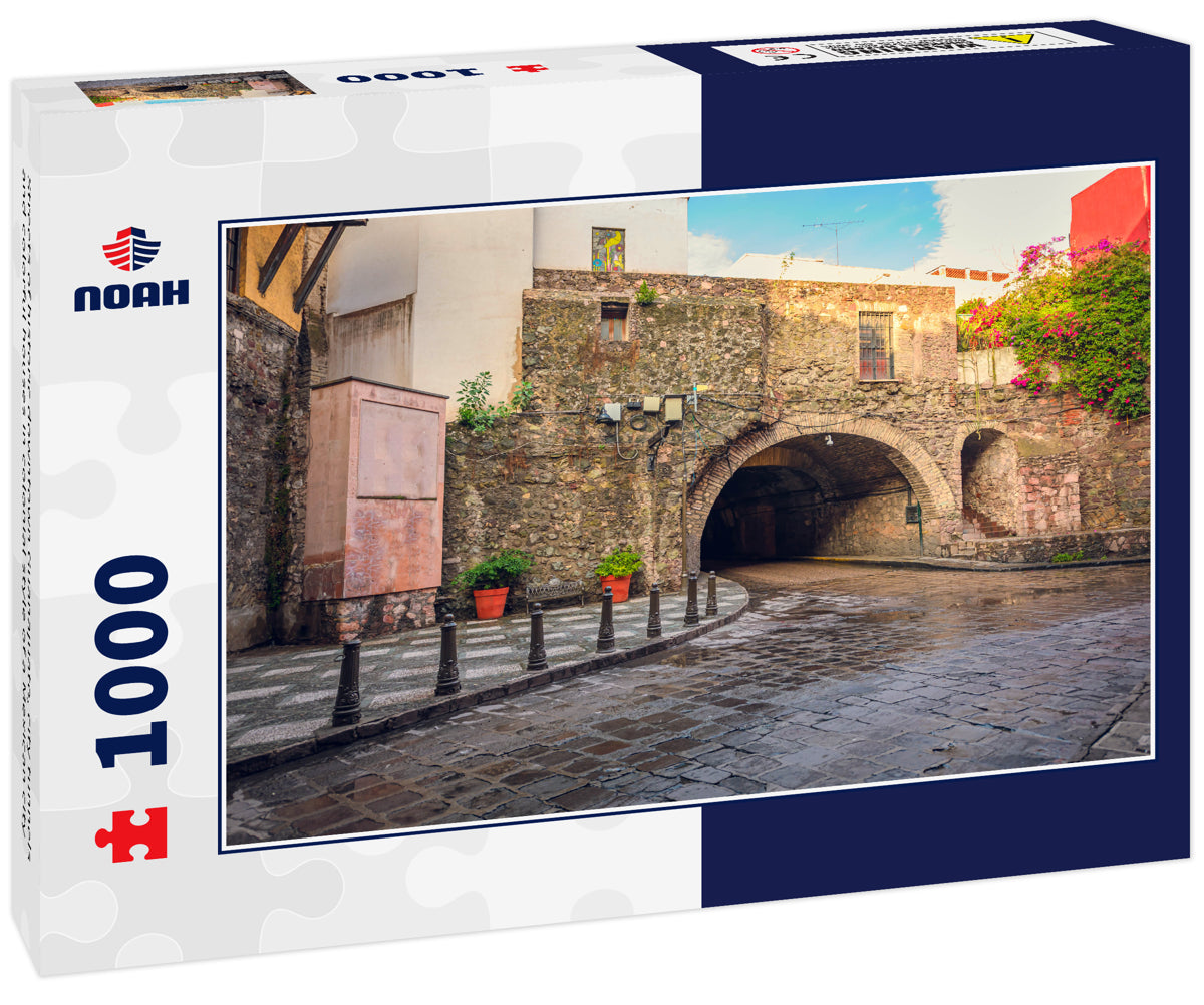 Streets of historic downtown Guanajuato, city tunnels and colorful houses in colonial style of a Mexican city