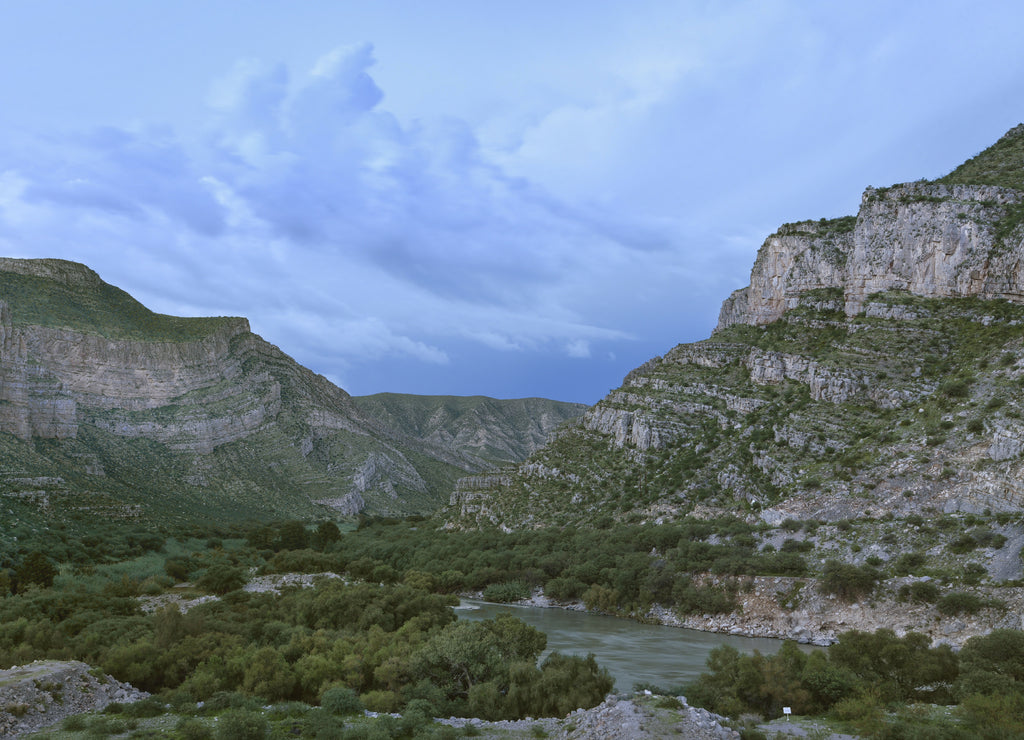 View of the Nazas River at dusk in the area of Canon de Fernandez in Durango, Mexico