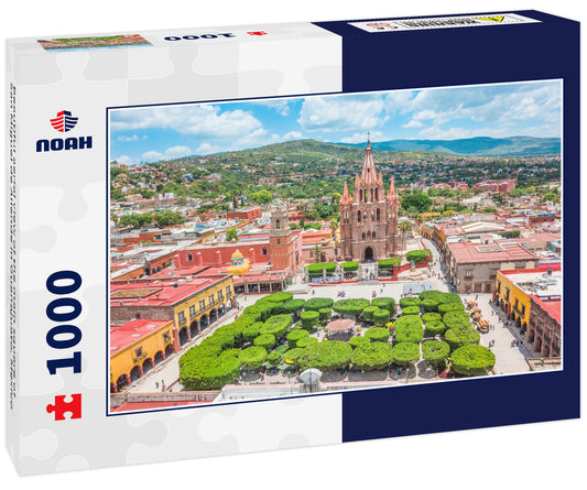 Beautiful aerial view of the main square of San Miguel de Allende in Guanajuato, Mexico