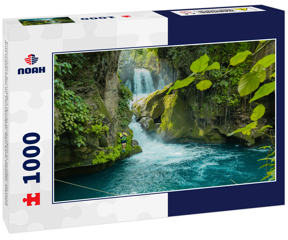 Panorama beautiful deep waterfall in Bridge of God and waterfalls of Tamasopo, San Luis Potosi, Mexico