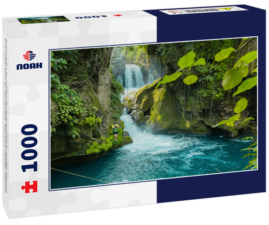 Panorama beautiful deep waterfall in Bridge of God and waterfalls of Tamasopo, San Luis Potosi, Mexico