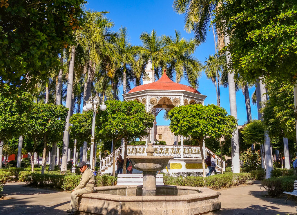 Pavilion and fountain in El Fuerte park, in the city of El Fuerte, Sinaloa state, Mexico