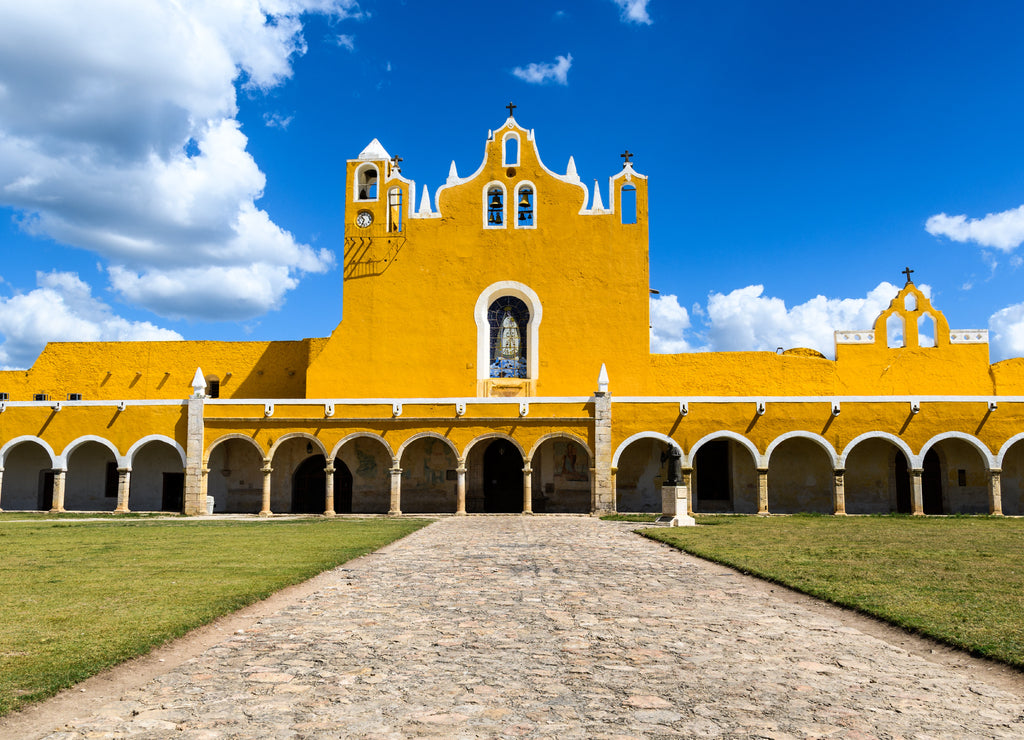Church and monastery in Izamal, Yucatan, Mexico, Spanish colonial town of Yellow, Convento de San Antonio on the Yucatan Peninsula