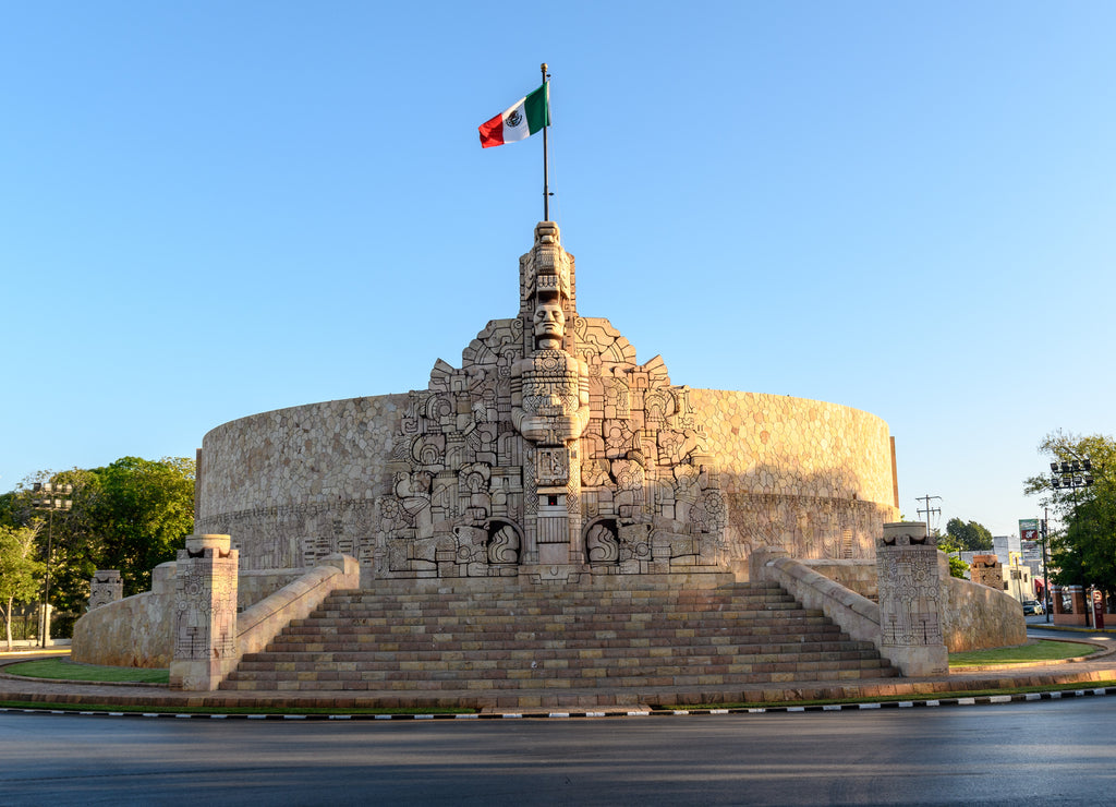 The Monument of the Fatherland in Merida, Yucatan, Mexico at sunrise