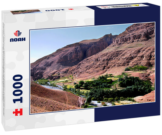 Mountain scenery of Afghanistan near Yakawlang in Bamyan (Bamiyan) Province. These colorful mountains are at the western end of the Hindu Kush mountain range in Central Afghanistan. River and trees