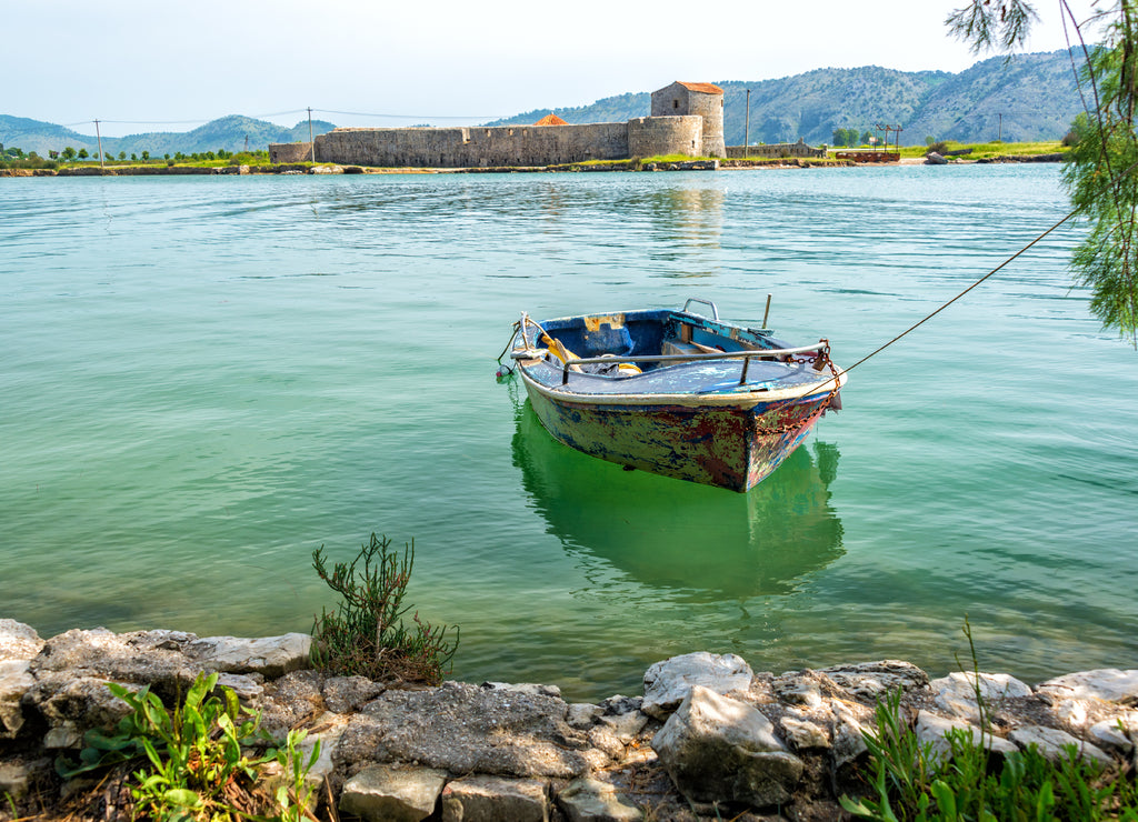Boat and Castle in Butrint, Albania