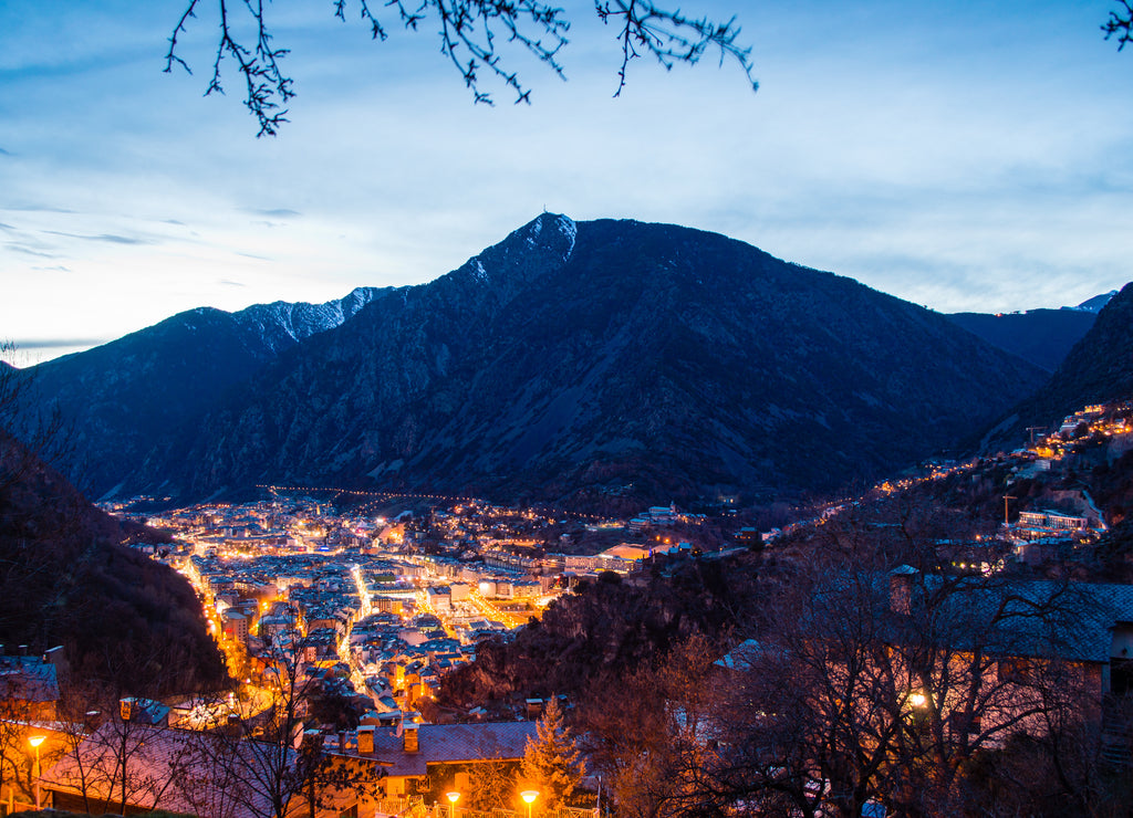 Andorra la Vella evening cityscape in Andorra la Vella, Andorra
