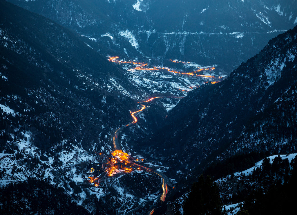 Aerial view of Andorra at sunset