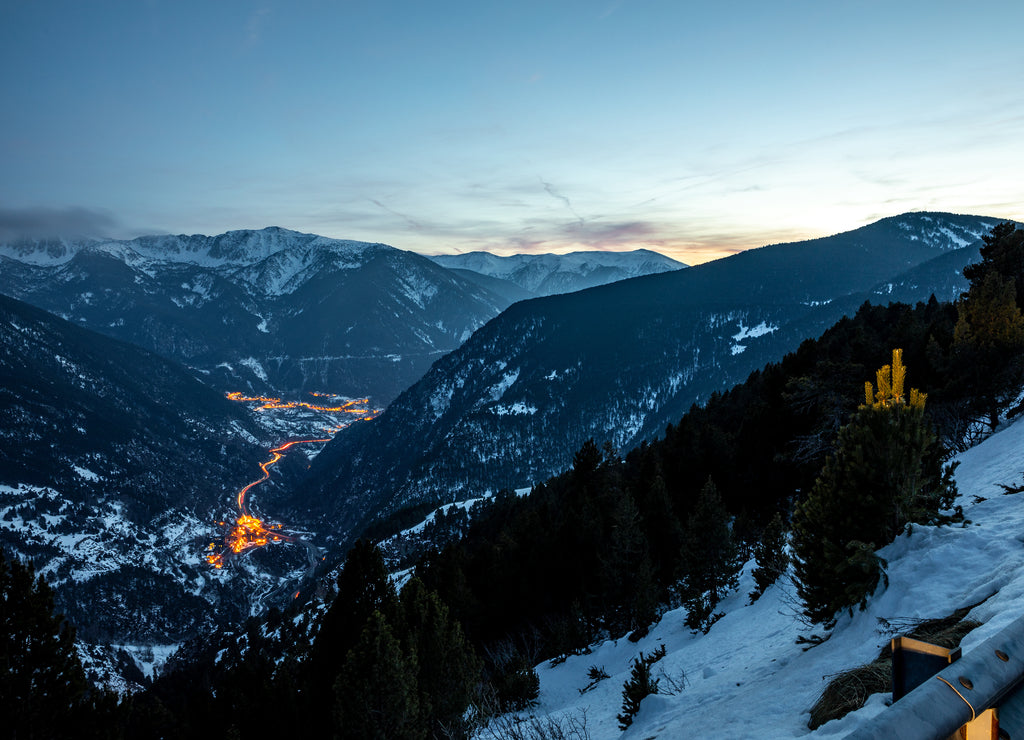 Aerial view of Andorra at sunset