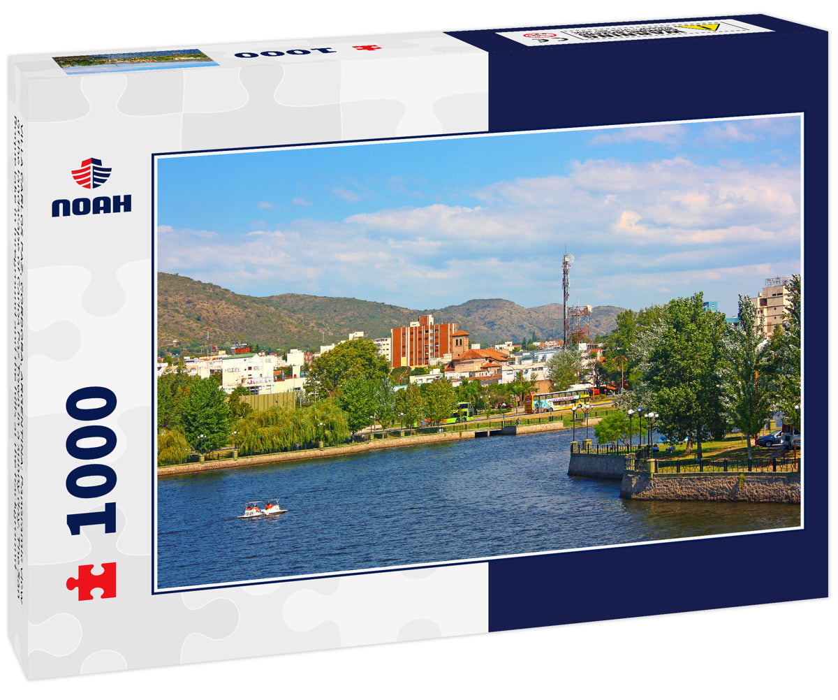 VILLA CARLOS PAZ, CORDOBA, ARGENTINA: Panoramic view of the landscape of Carlos Paz Town in a sunny day. The San Roque lake in foreground and the hills at the background
