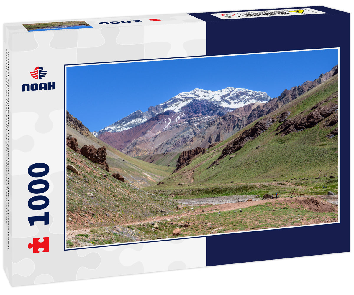 Mount Aconcagua, the highest peak of Americas, dominating the valley, Mendoza, Argentina