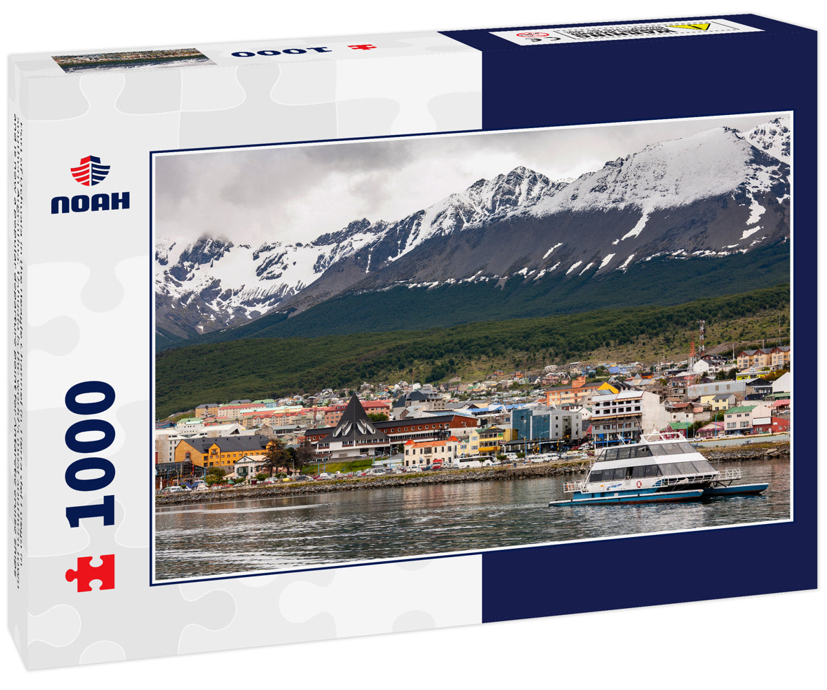 Port of Ushuaia in the Beagle Channel in Tierra del Fuego in southern Argentina. Ushuaia is the world's most southern town and is now a popular departure point for Antarctic cruise ships