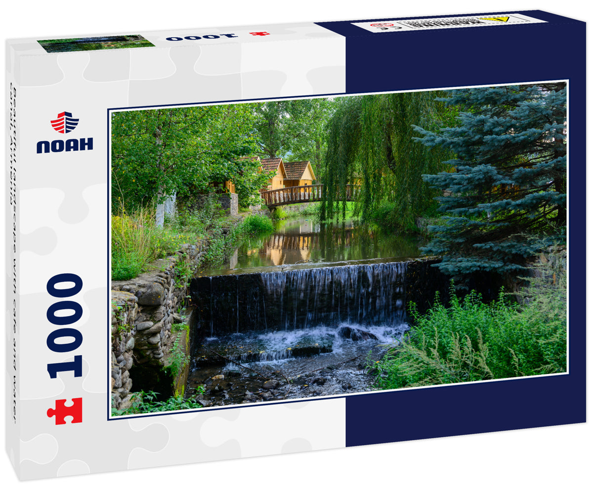 Beautiful landscape with cafe and water canal, Armenia