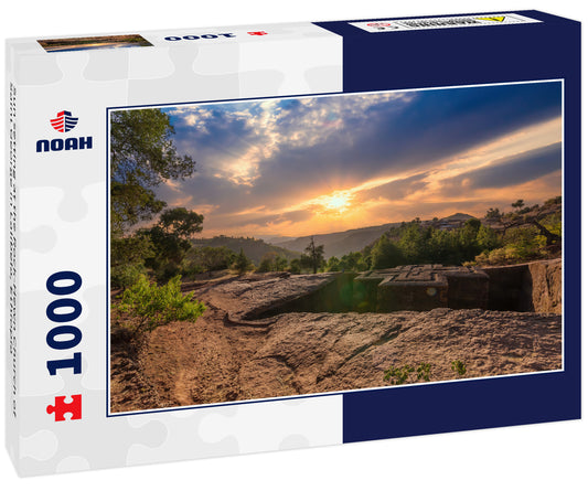 Sun setting at the Rock-Hewn Church of Saint George in Lalibela, Ethiopia