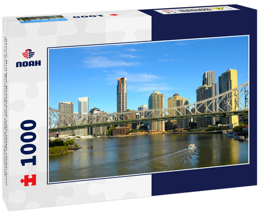 Story Bridge Brisbane city with river and ferry boat buildings in the background