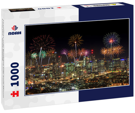 Fireworks over Brisbane City from Mount Coot-tha. Queensland