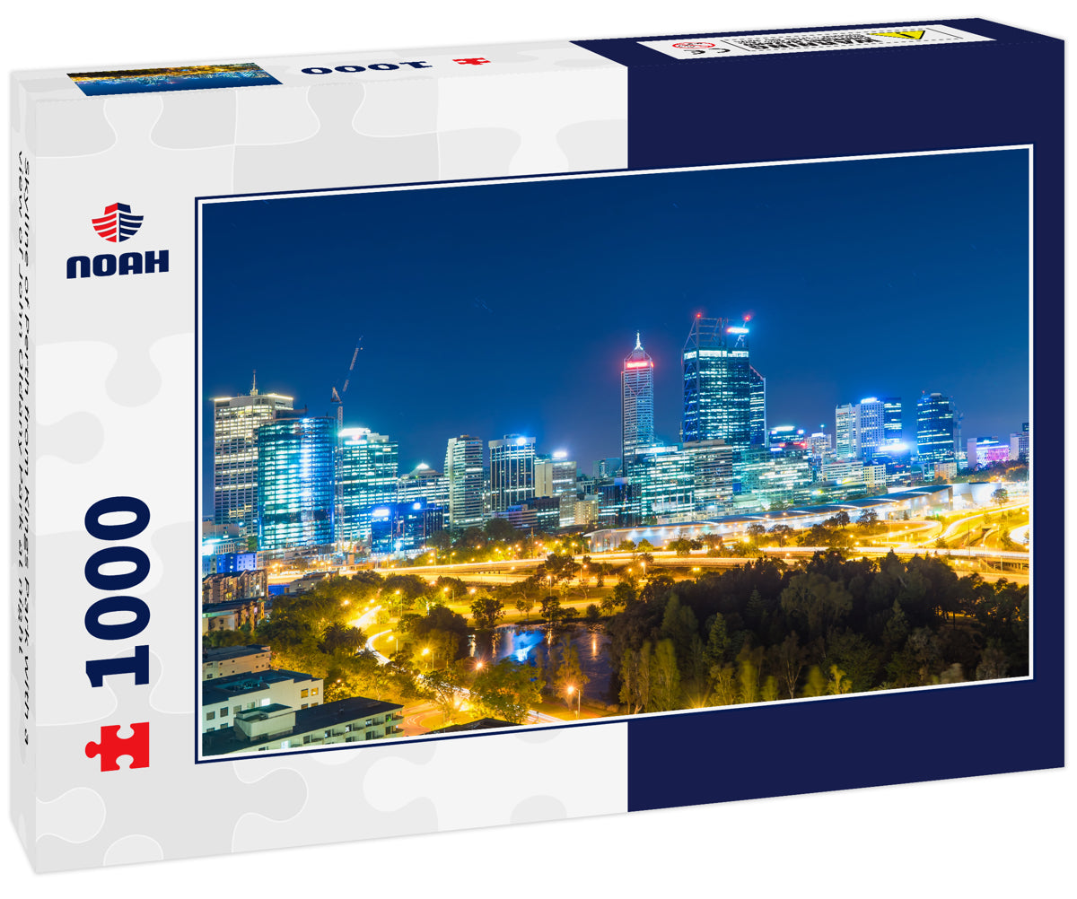 Skyline of Perth from Kings Park with a view of John Oldany Park at night