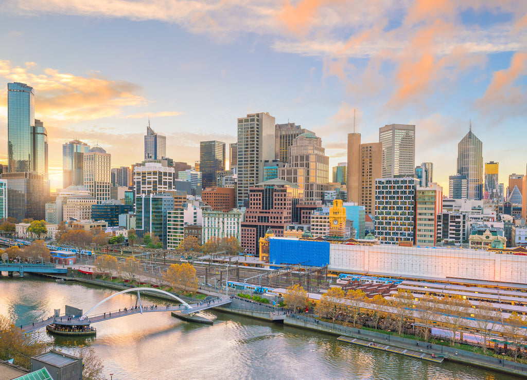 Melbourne city skyline at twilight