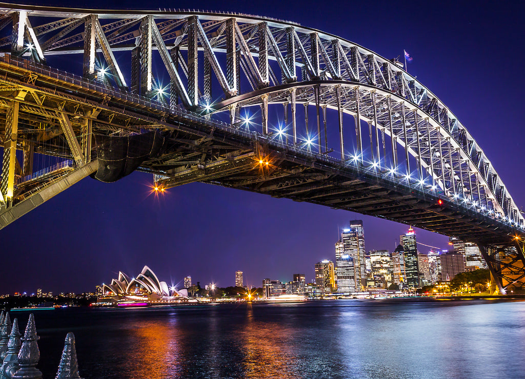 Night view of Harbour bridge in Sydney Australia