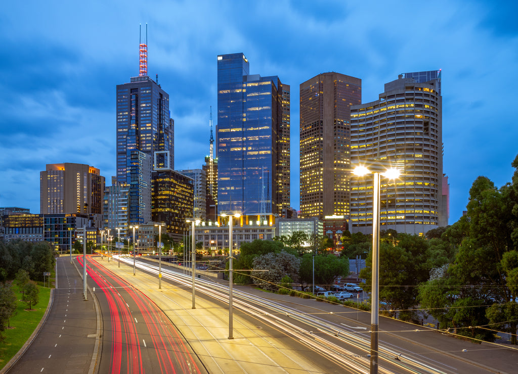 skyline of melbourne at city business district