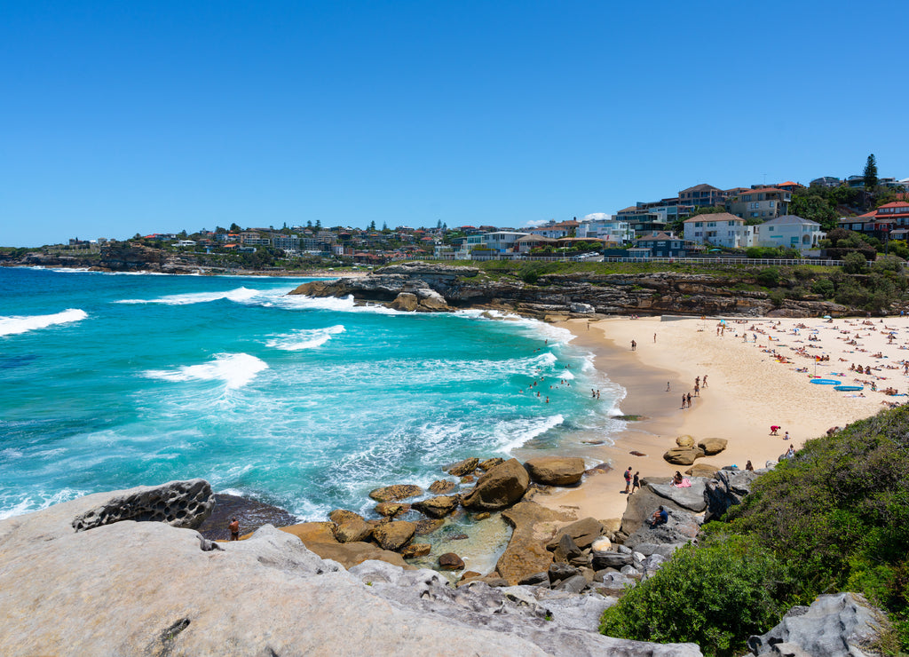 View of Tamarama beach during Bondi to Coogee coastal walk from Tamarama point in Sydney Australia