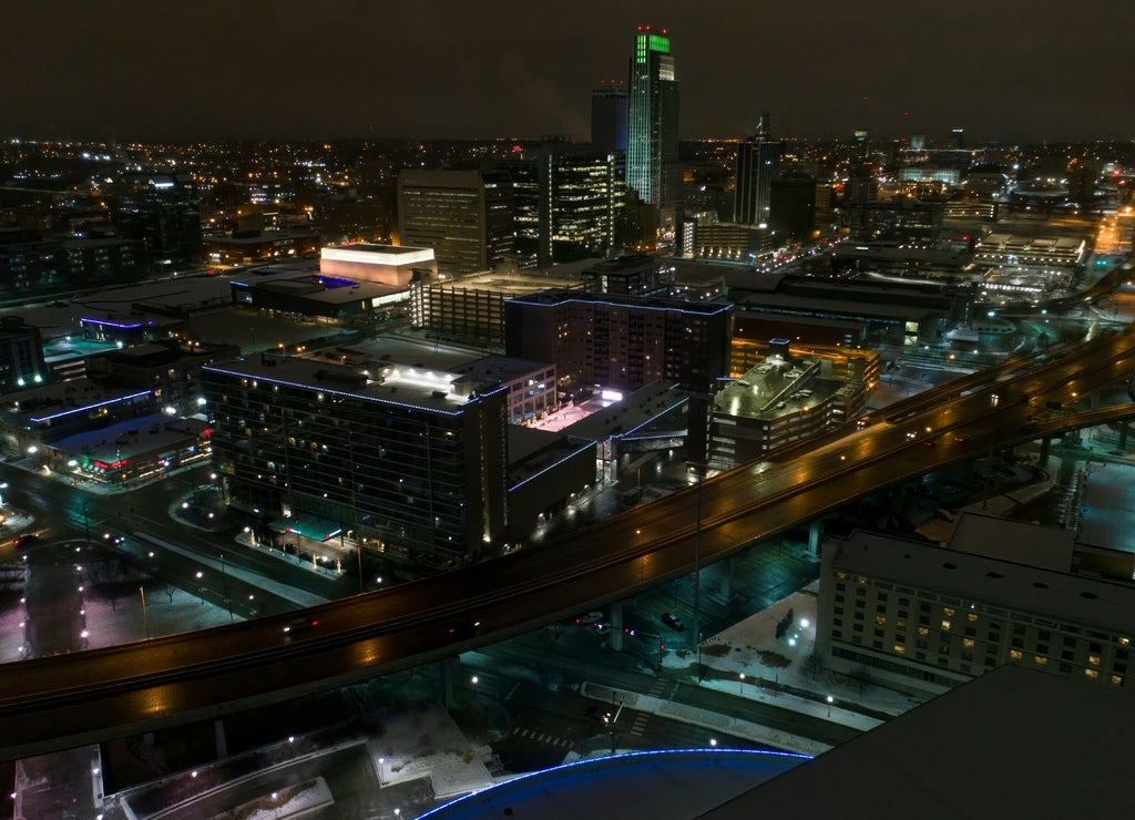 Aerial View of Omaha, Nebraska at Dusk