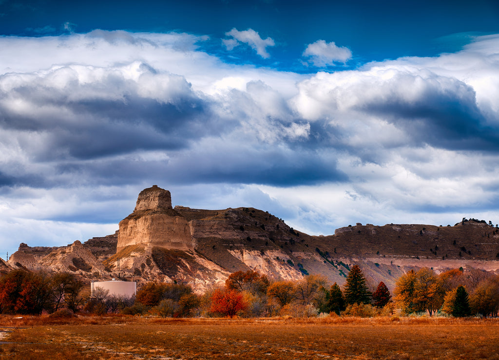 Scotts Bluff national Monument with blue sky, Gering Nebraska