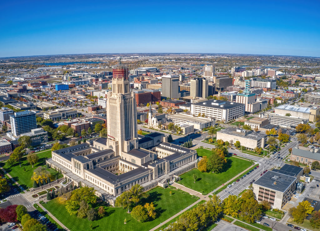 Aerial View of Lincoln, Nebraska in Autumn