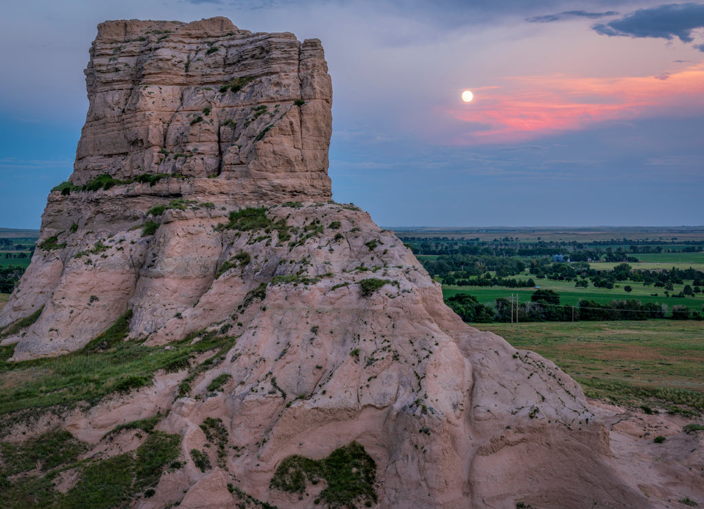 Jail Rock with full moon, Nebraska