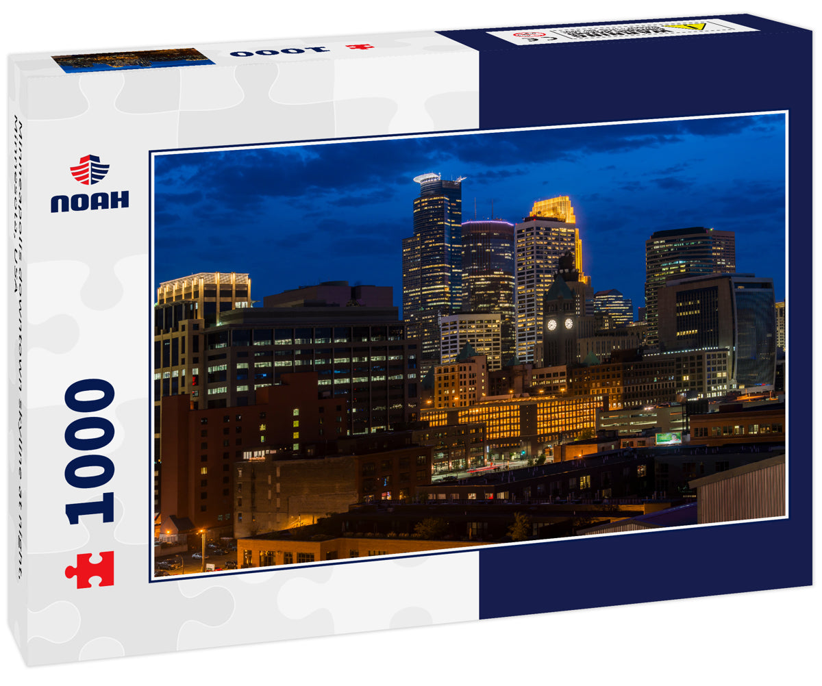 Minneapolis downtown skyline at night, Minnesota, USA