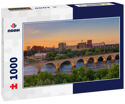 Minneapolis Minnesota at sunset on the Mississippi river,