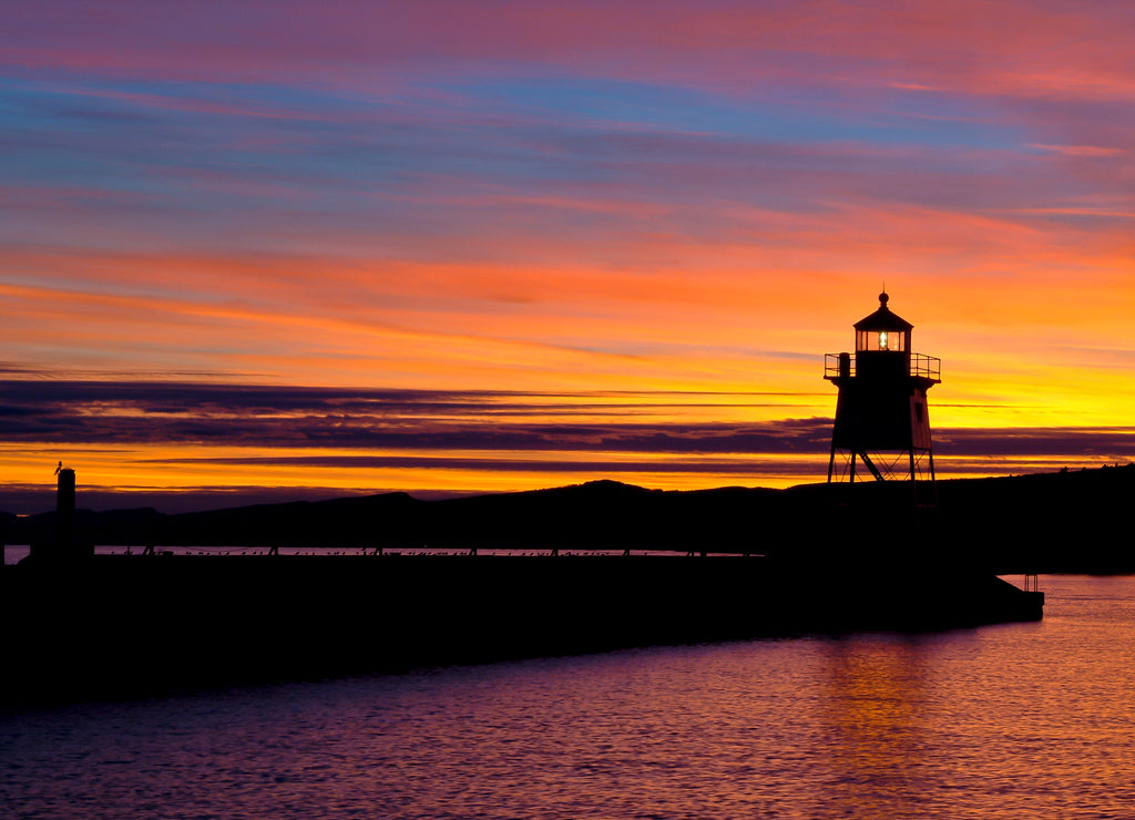 Grand Marais lighthouse at sunset, Minnesota