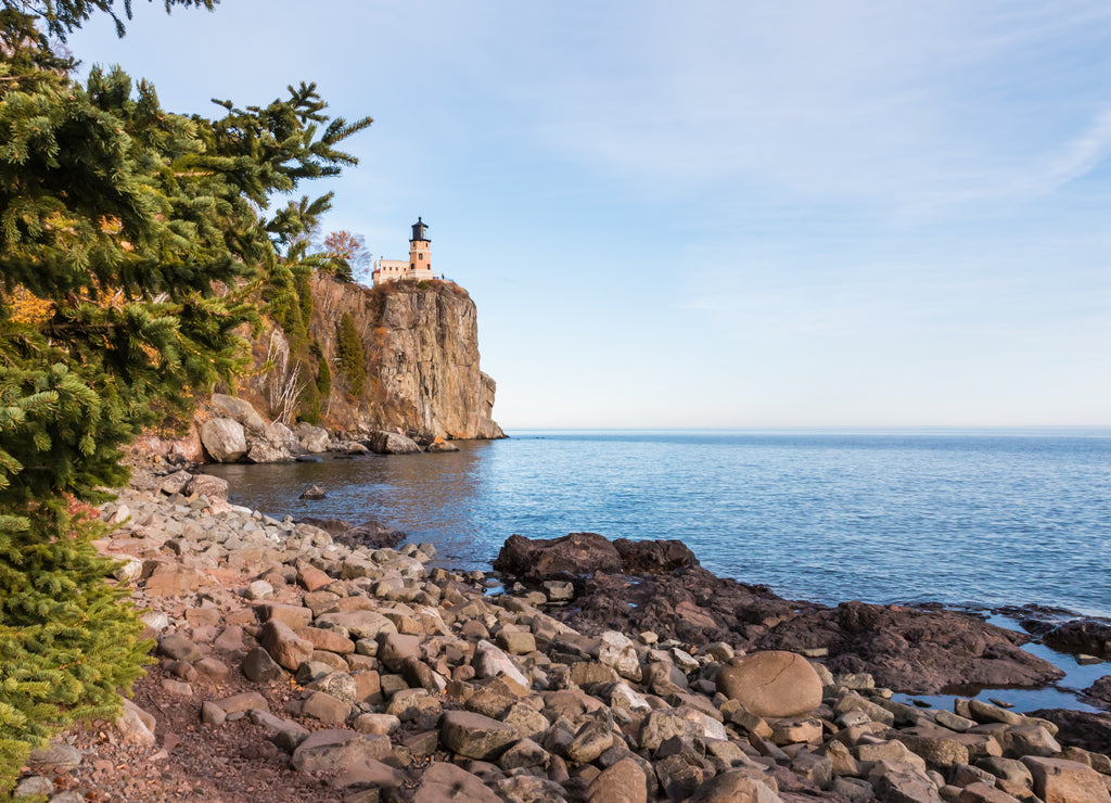 Historic Split Rock Lighthouse Sits On A High Bluff Overlooking Lake Superior, Split Rock State Park, Minnesota