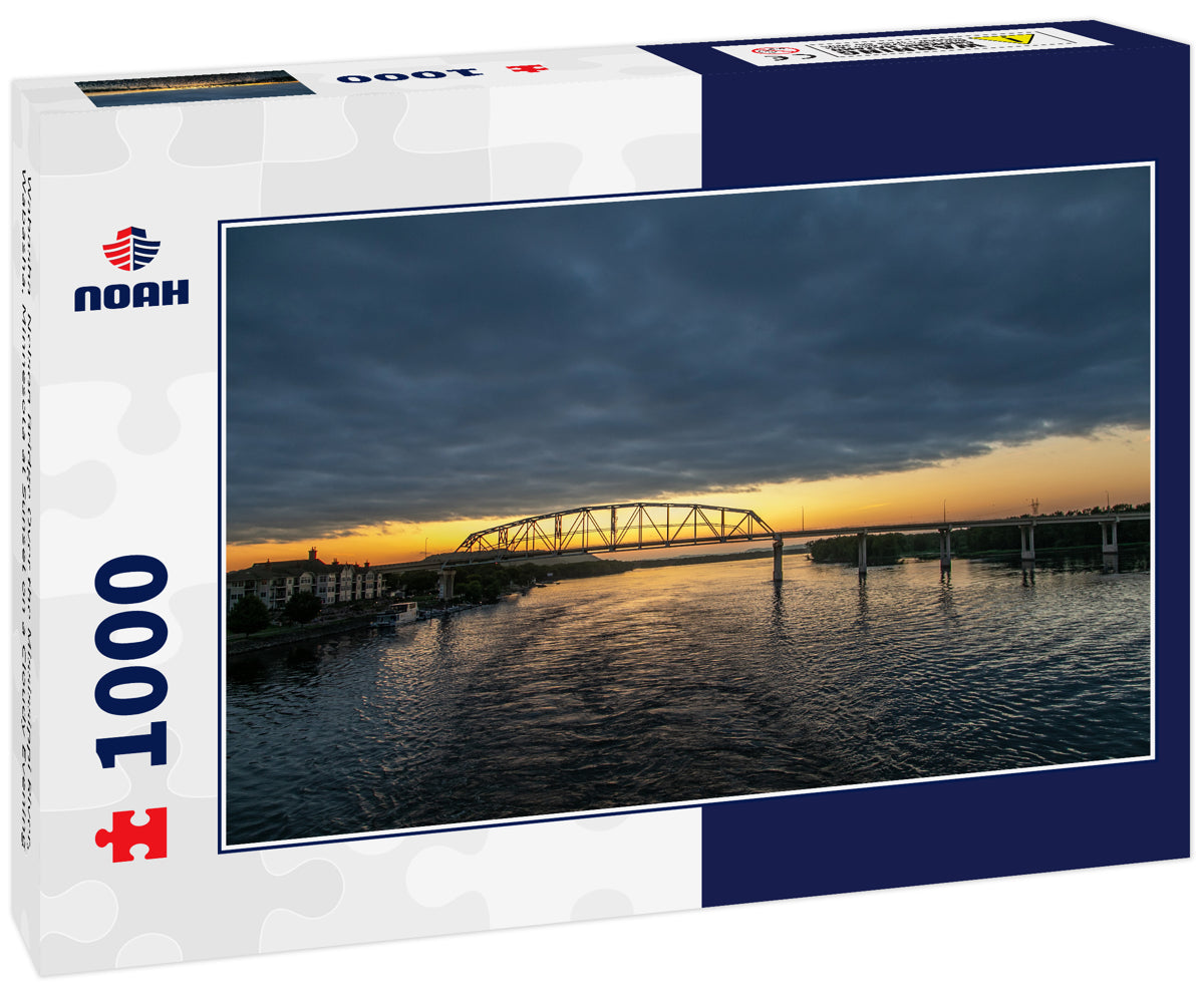 Wabasha–Nelson Bridge Over the Mississippi River, Wabasha, Minnesota at Sunset on a Cloudy Evening
