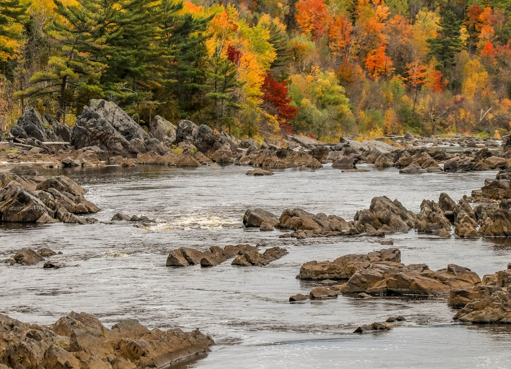 St. Louis River rapids in Carlton, Minnesota during the colorful Autumn season
