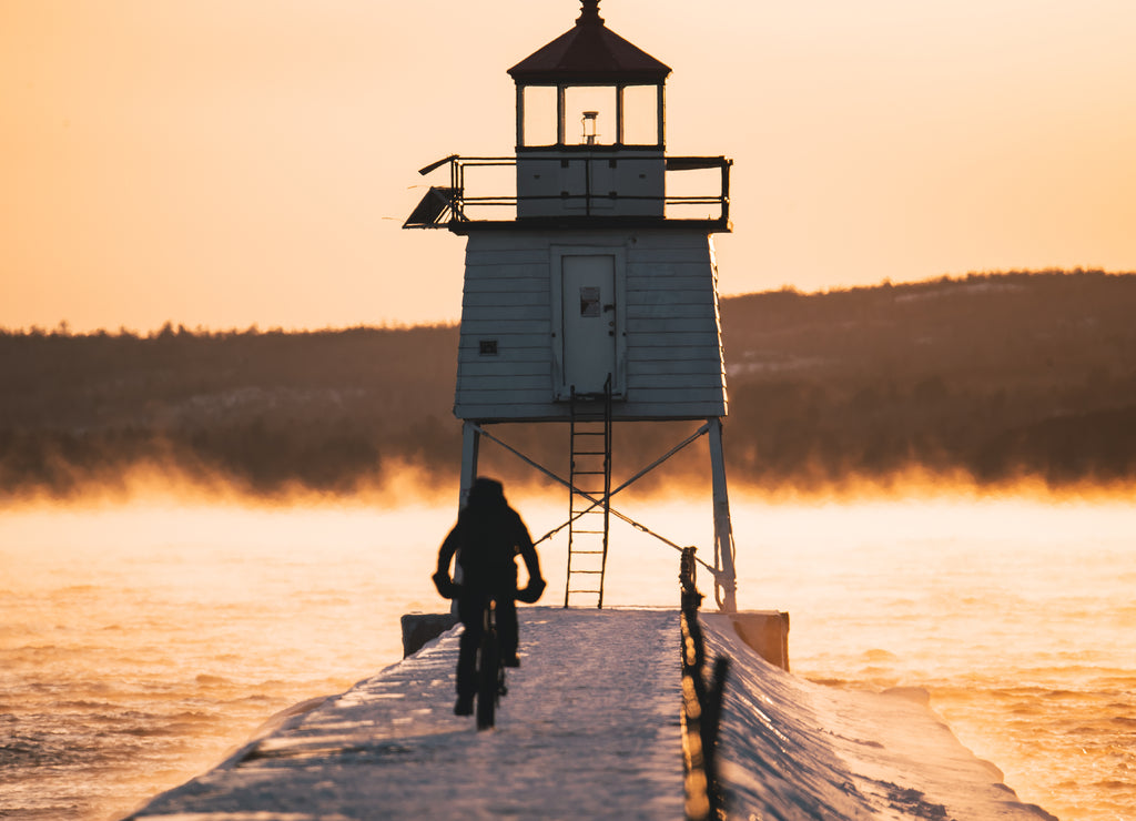 Cold Sea Smoke Lighthouse Sea Smoke Minnesota Cold Biker Biking on Pier