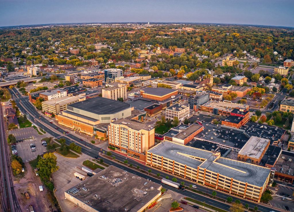 Aerial View of Mankato, Minnesota at Dusk