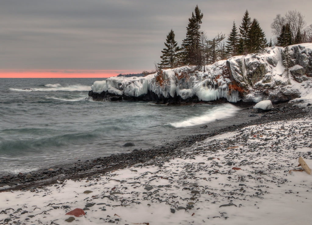 Grand Portage Indian Reservation during Winter on the Shores of Lake Superior in Minnesota on the Canadian Border