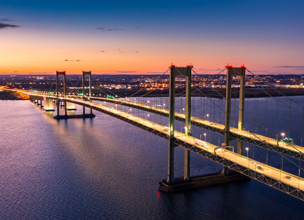 Aerial view of Delaware Memorial Bridge at dusk, Delaware