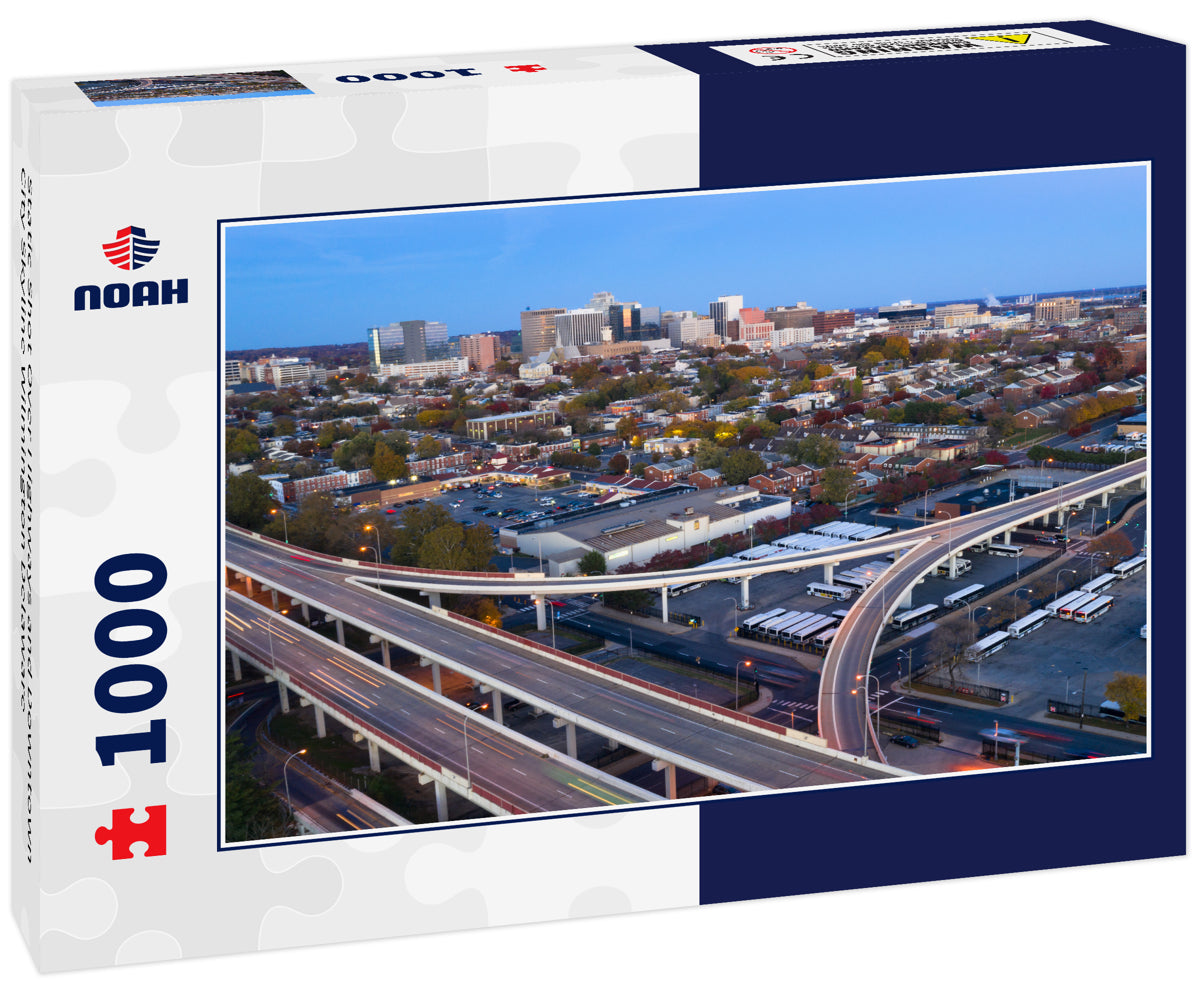 Static Shot Over Highways and Downtown City Skyline Wilmington Delaware