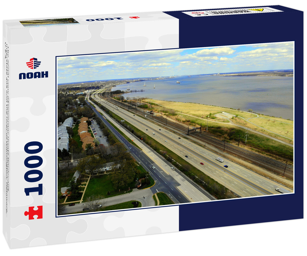 The aerial view of Governor Printz Boulevard, Interstate 495 and the river of Wilmington, Delaware, U.S.A