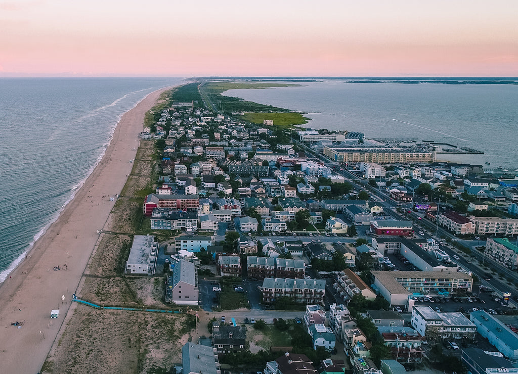 An aerial view of Dewey Beach in Delaware, a popular summertime tourist destination