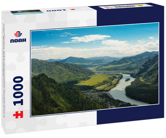 Landscape with mountains, forest and a river. Beautiful scenery