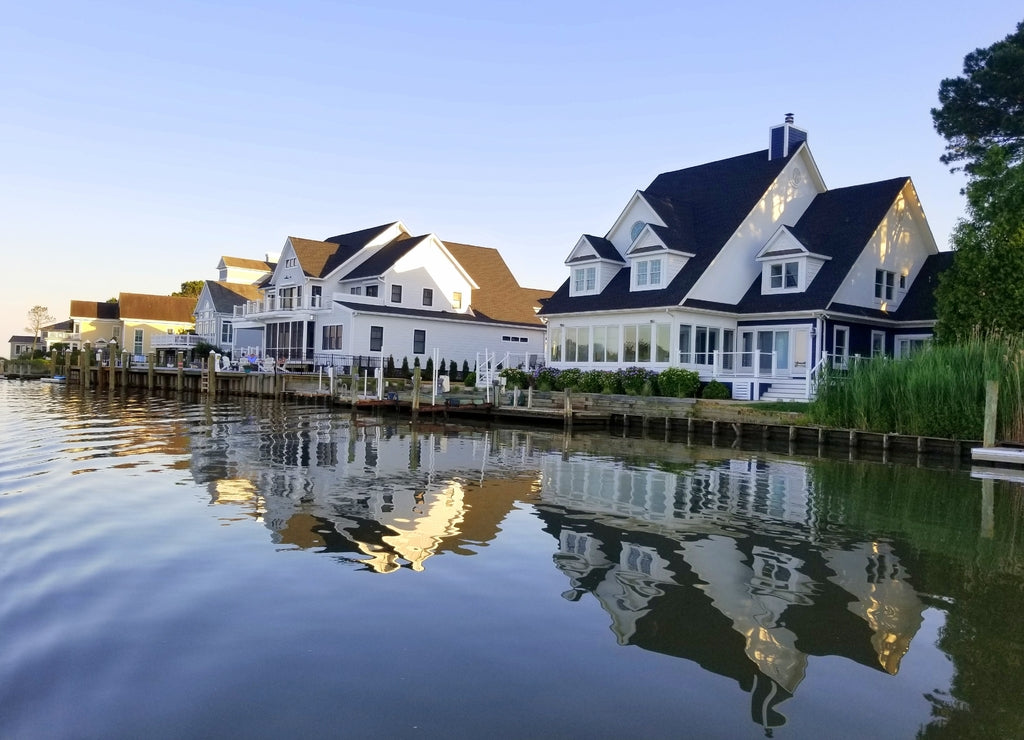 Beautiful waterfront homes by the bay near Rehoboth Beach, Delaware, U.S.A