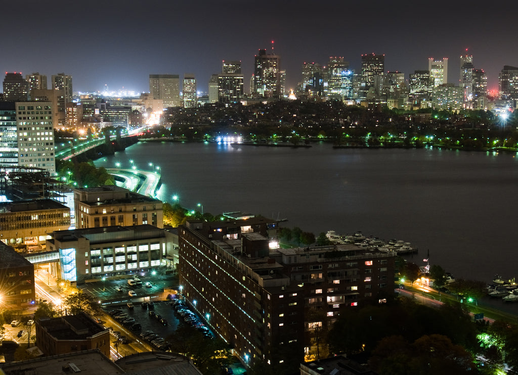 Back Bay and Cambridge Massachusetts Overcast Night Wide