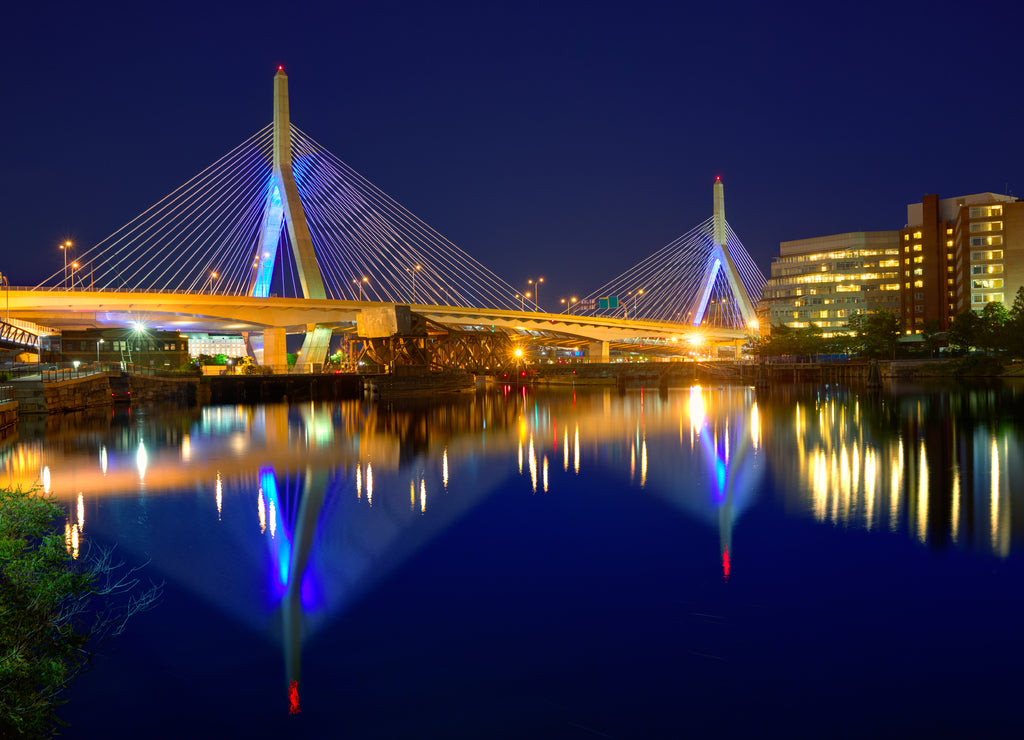 Boston Zakim bridge sunset in Massachusetts