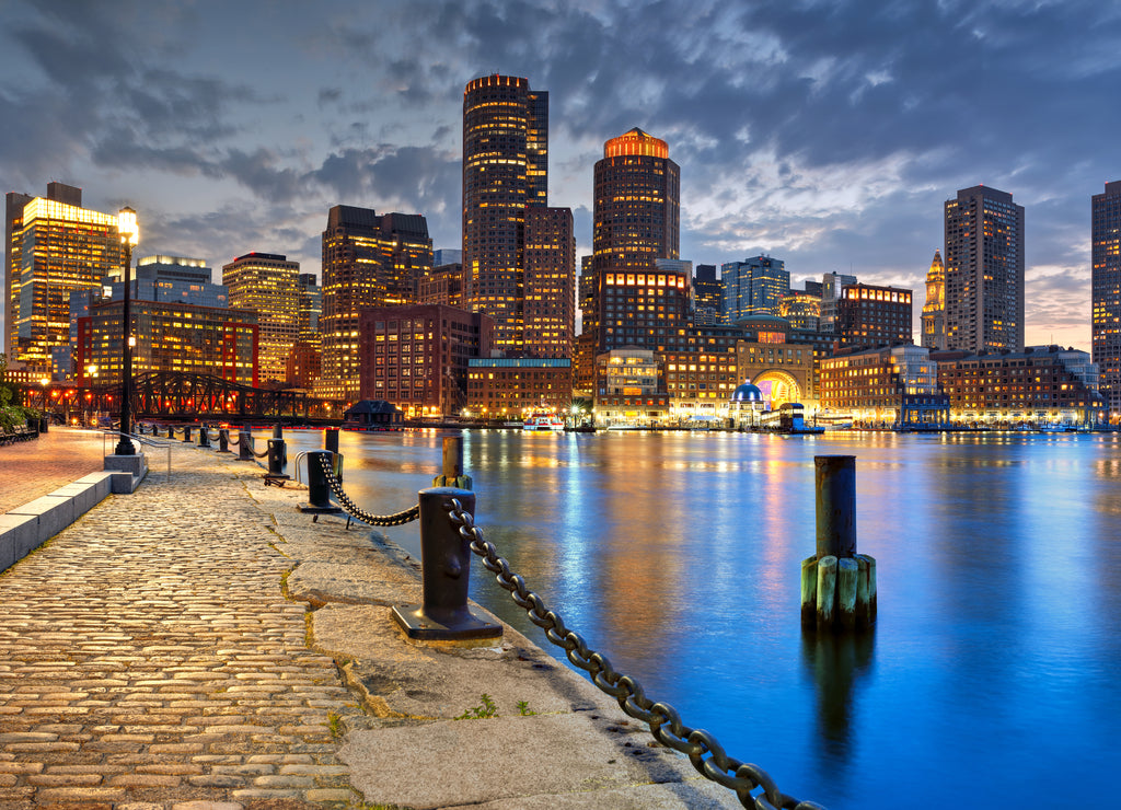 Boston Massachusetts skyline at night