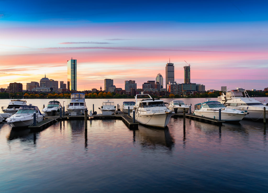 Boston city sunrise at charles river, Boston Massachusetts